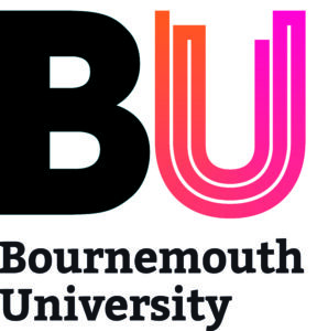 Bournemouth University logo with black BU letters and a pink-to-orange gradient U above the words Bournemouth University