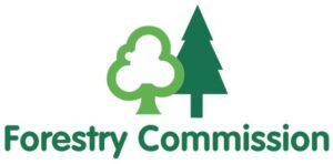 Forestry Commission logo with a light green tree beside a dark green pine tree and the words Forestry Commission